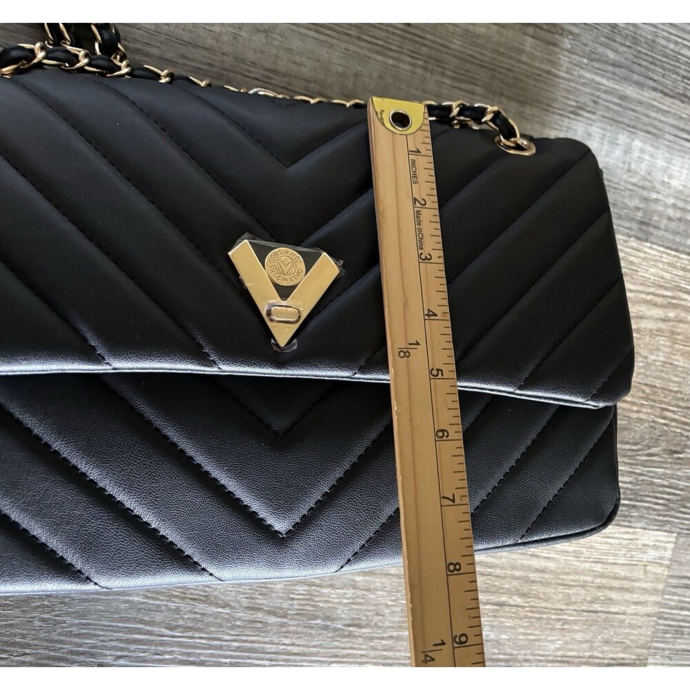 Valentino Orlandi V Quilted Black Italian Vegan Leather Crossbody Bag NWT - Picture 6 of 7